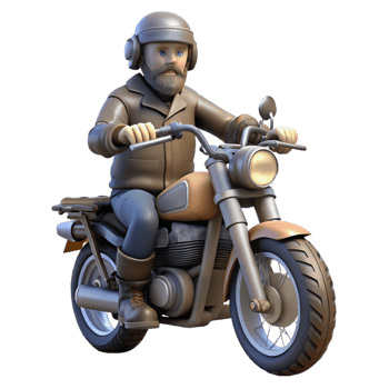 Cartoon Man Riding a Classic Motorcycle png