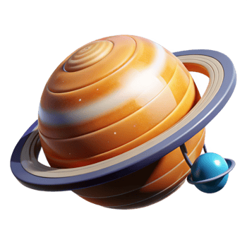 Striped Planet with Ring System and Moon 3D Render png
