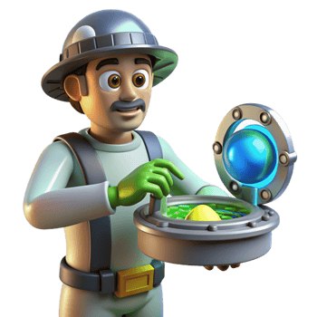 Cartoon Explorer Discovering Glowing Egg in Mysterious Device png