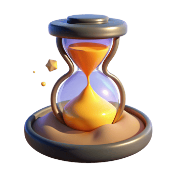 3D Render of Hourglass Time, Sand, and Golden Particles png