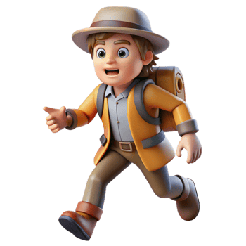 3D Render of Adventurous Boy Running with Backpack png