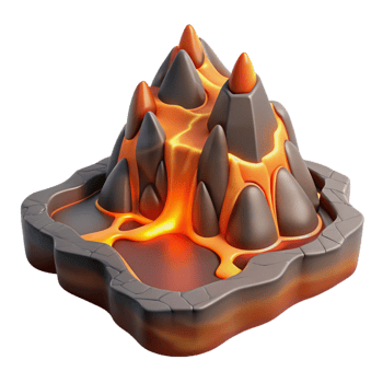 Volcanic Landscape 3D Render of Molten Lava and Rocky Peaks png