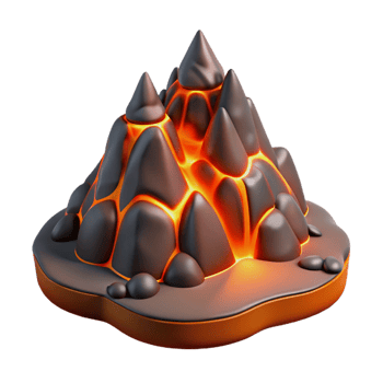 Stylized 3D Model Volcanic Mountain with Lava Flow png