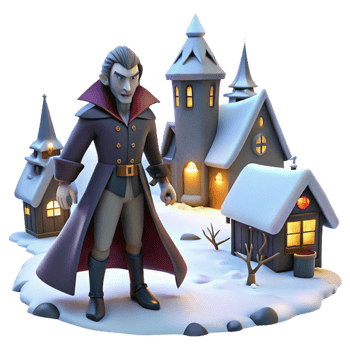 3D Render of Vampire in Snowy Village png