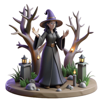 Enchanted Forest Witch 3D Render of a Mystical Figure png