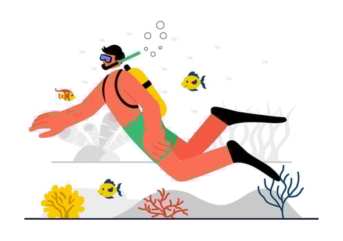 Snorkeling and Scuba Diving Illustration with Marine Ecosystem and Sea Creatures vector