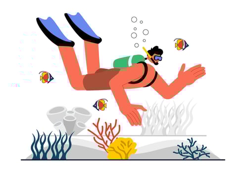 Scuba Diving Illustration with Underwater Gear for Ocean Exploration in a Flat Background vector