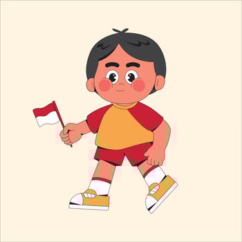 Cute Boy Holding Indonesian Flag Cartoon Character Illustration vector