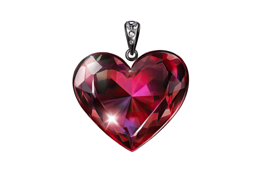 Heart-shaped ruby pendant with sparkling facets, png