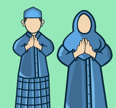 illustration of a man and woman wearing Muslim clothing vector