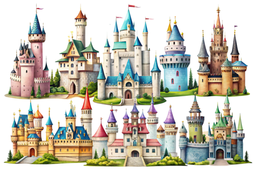 Fairy tale castles white background royal palace mystical png