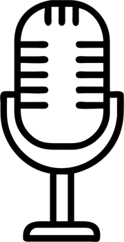 Microphone in outline icon style, communication and public Relations theme. png