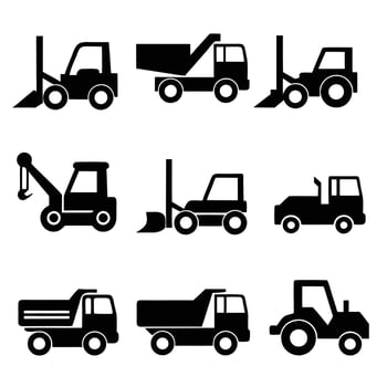 Construction Vehicle Silhouettes Icons of Heavy Machinery vector