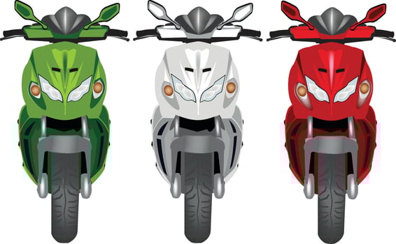 Three motorbikes are shown in different colors vector