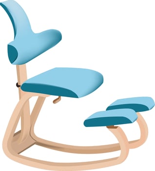 A rocking chair with a blue seat and footrest vector