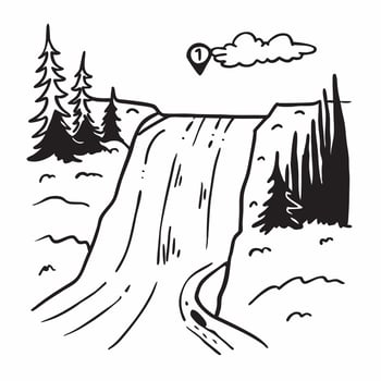 Waterfall on forest trail concept as High resolution image of a waterfall along a forest trail with a glossy backdrop capturing the stunning natural beauty encountered while backpa v1 vector