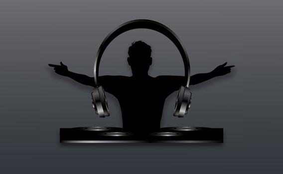 disc jockey silhouette with headphones black background vector