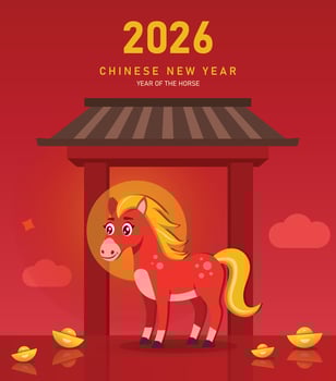 2026 Chinese New Year 2026 celebration template, 2026 year of the horse, greeting card template, illustration with horse for postcard design, template, cover, banner, background vector