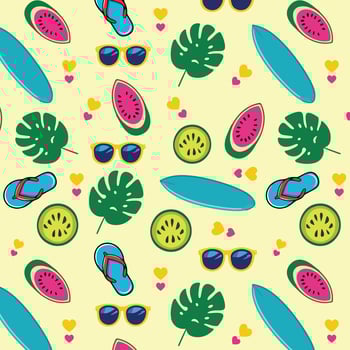summer pattern with watermelon, sunglasses and flip flops vector