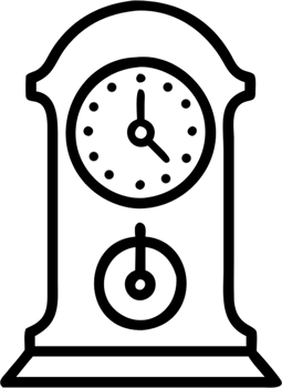Antique clock in outline icon style, weather and astronomy theme. png