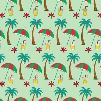 pattern with palm trees, umbrellas and cocktails. vector