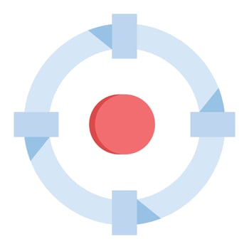 A red circle with arrows pointing to it vector
