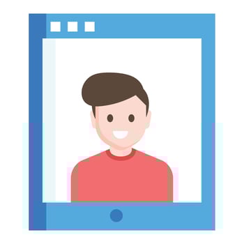 A man is looking into a phone screen with a blue background vector