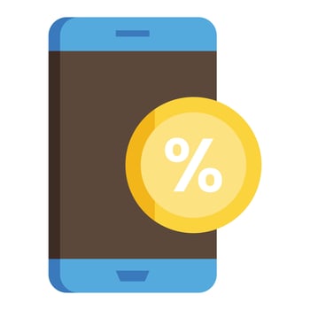 Smartphone with percent sign and coin vector