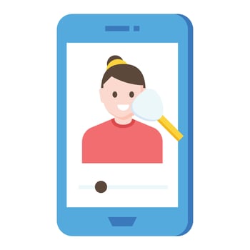 A woman is holding a phone with a magnifying glass on it vector