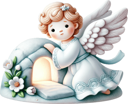 Elegant Ceramic Cherub Angel Figurine with Floral Accents, Delicate Pastoral Easter Ornament png