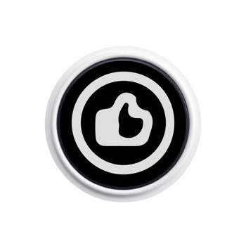 A black and white button with a thumbs up symbol png