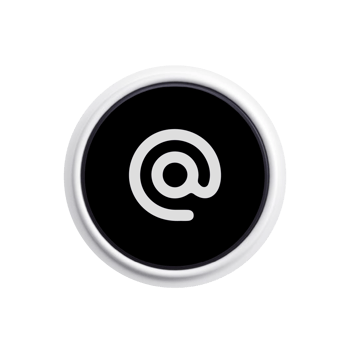 A white and black button with an at sign png