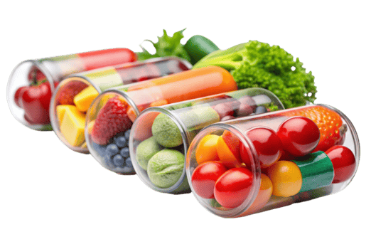 Fresh fruits and vegetables in mini portions png