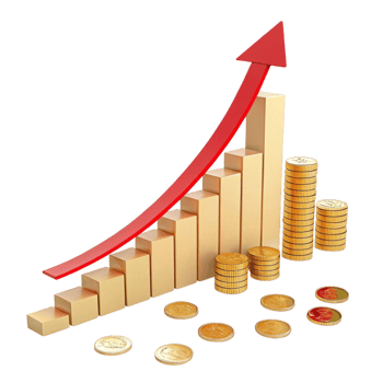 golden coins and a graph bar on a transparent background png