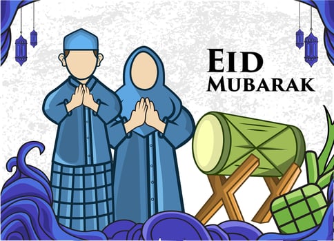 hand drawn illustration of Eid al-Fitr greetings vector