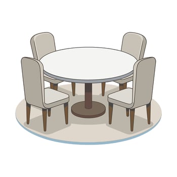 a round table and four chairs in an oval shape vector