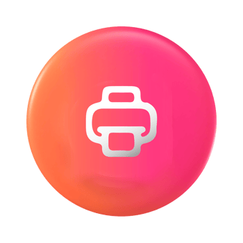 A pink and orange button with a printer icon png