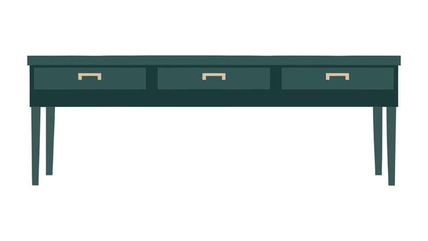 a green desk with three drawers vector