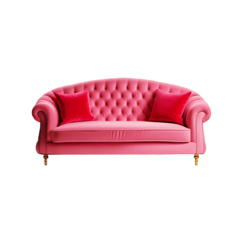 Pink sofa with two red pillow on transparent background png