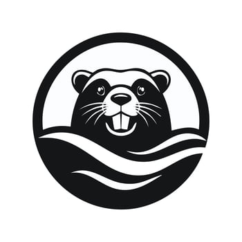 Black and white logo Swimming beaver vector