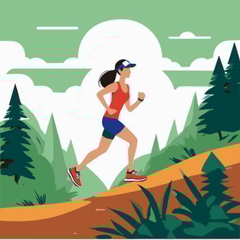 Trail runner navigating a steep forest incline vector