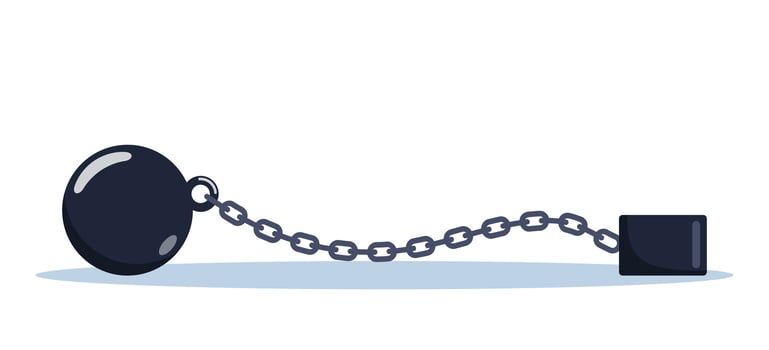 Ball and chain legcuffs for prisoners in jail. Prison ball and chain. Concept of addiction or bad problems or debt, freedom and liberty, slavery and liberation, bad habits. illustration. vector