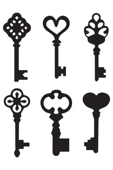 Silhouettes of Door Keys Vintage Antique Key vector