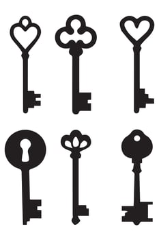 Silhouettes of Door Keys Vintage Antique vector