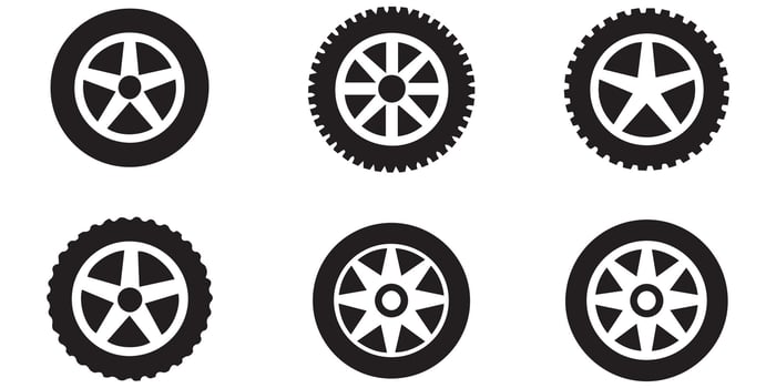 Car Wheel Icons Black Tire Silhouette Collection vector