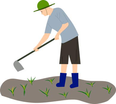 A farmer is hoeing clipart drawing png