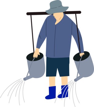 A farmer watering the rice plants clipart png