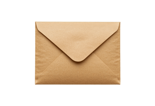 A classic brown envelope on a black background, perfect for representing mail, communication, or delivery services. Transparent background png