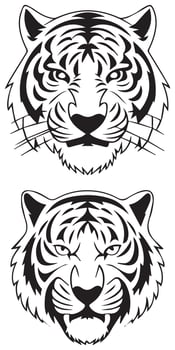 Set of Black and White Tiger Head Illustrations Tiger Head Design vector
