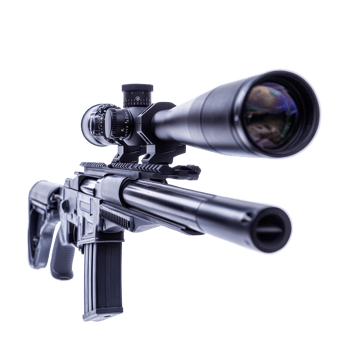 Scopemounted rifle with advanced optics displayed against a Transparent background, Scope-mounted rifle with detailed optics, background png